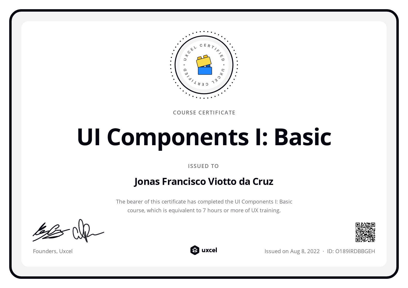 Jonas Francisco Viotto da Cruz's certificate